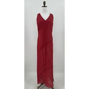 Tombolini Red Woven V Neck Sleeveless Long Tank Dress Sz IT 42 US 6